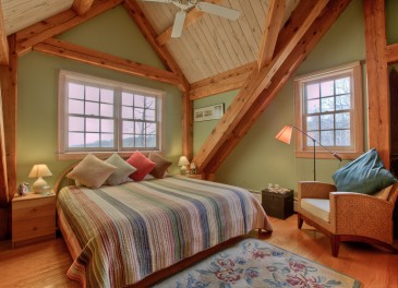 The Main House South Room has a king bed, air conditioning and beautiful views of the Vermont hills,