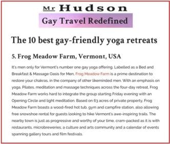 Mr Hudson TOP 10 Gay Yoga Destinations Frog Meadow, The Northeast's Premier All Male Gay Resort and Retreat Center in Southern Vermont